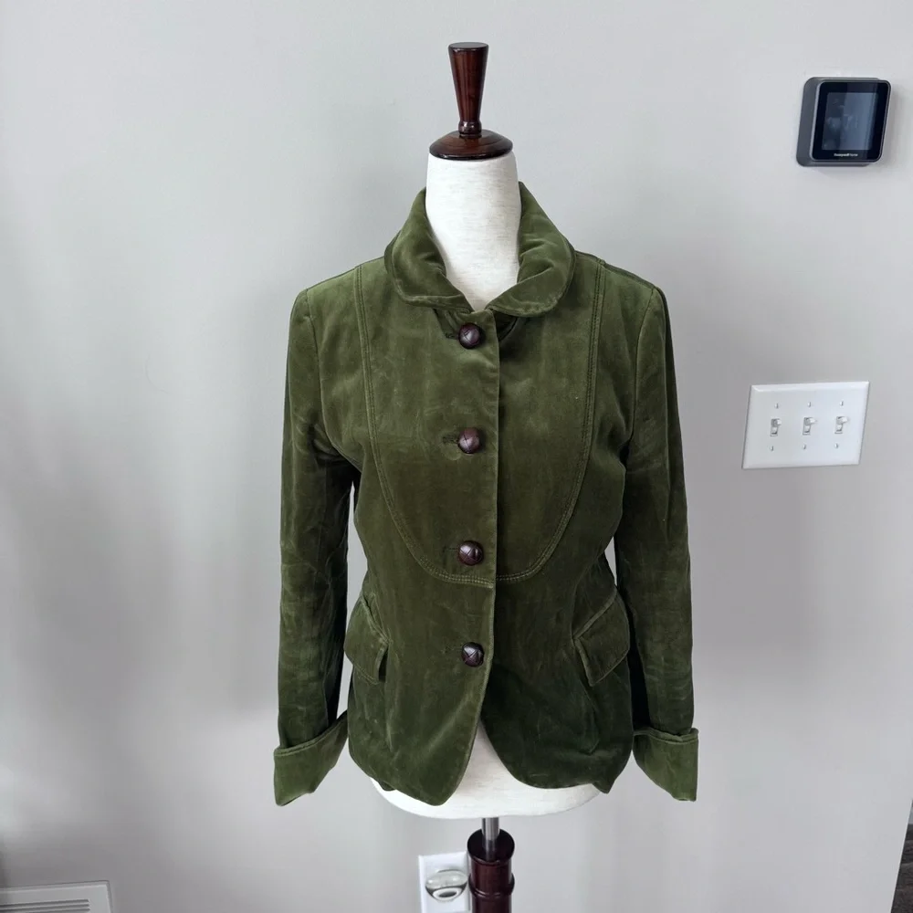 J. Crew Olive Green Velvet Blazer Jacket with Leather Buttons